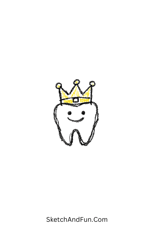 A doodle of a tooth wearing a crown, weird doodle characters