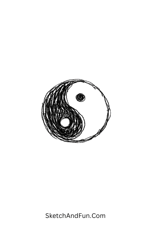 A doodle of a simple yin yang with dots, tiny doodles for hand