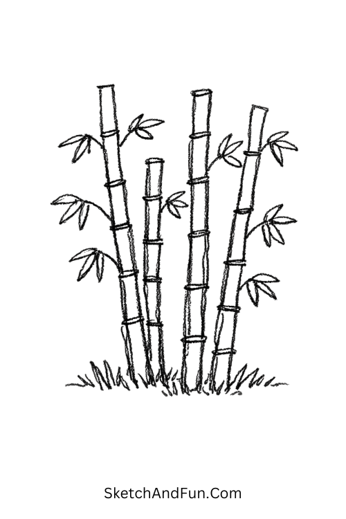 zen doodle drawing bamboo forest with soft vertical line textures
