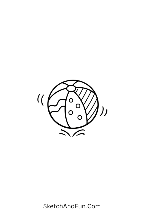 A drawing of a colorful beach ball with motion lines, summer june drawings