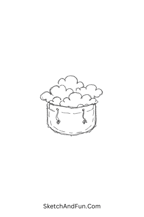 Hoodie pocket spilling soft clouds, simple aesthetic doodle art