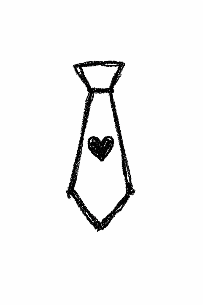 A doodle of a necktie with heart detail in center, father’s day doodle card drawing ideas
