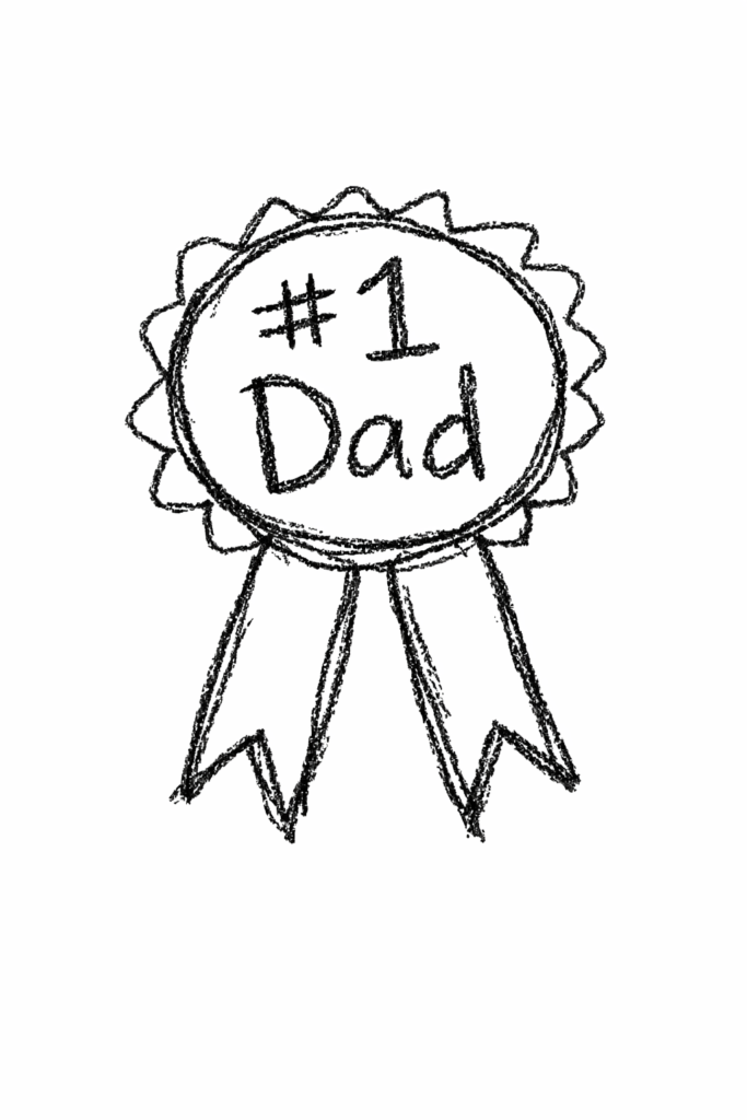 A doodle of a #1 Dad ribbon badge with bold text, happy father’s day doodle art ideas
