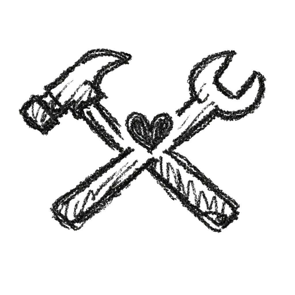A doodle of crossed hammer and wrench with heart, easy father’s day doodle drawing step by step