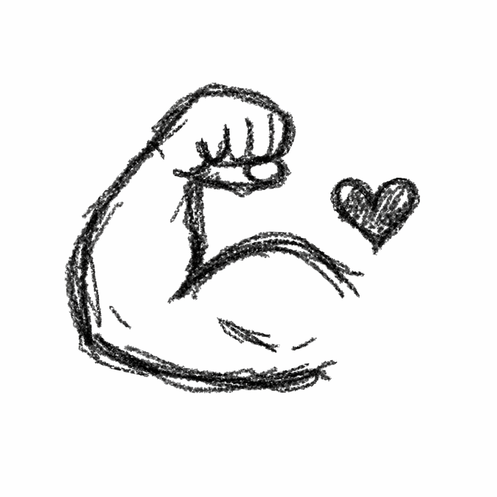 A doodle of a flexed arm with small heart accent, father’s day hand drawn doodle art