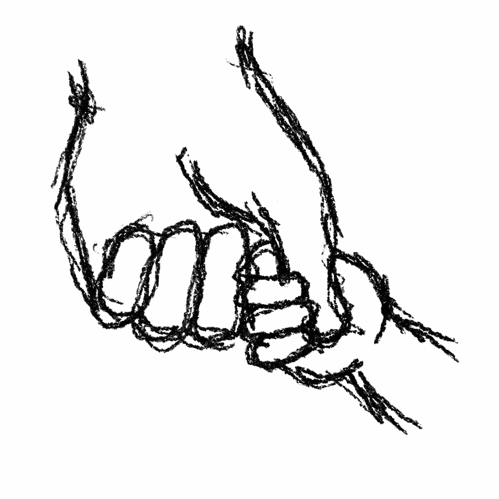 A doodle of a big hand holding small hand, father’s day doodle art worksheets for kids