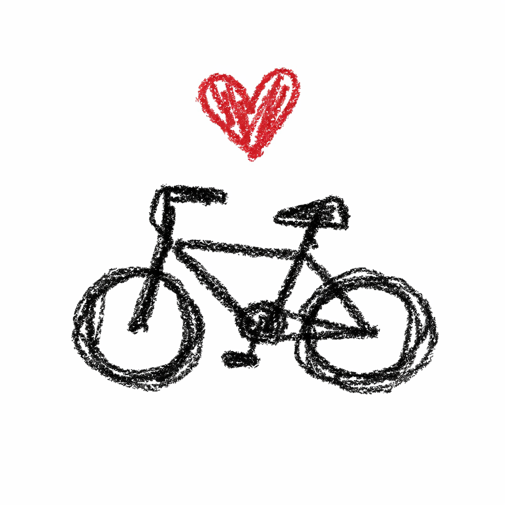 A doodle of a bicycle with heart floating above it, dad doodle drawing easy step by step