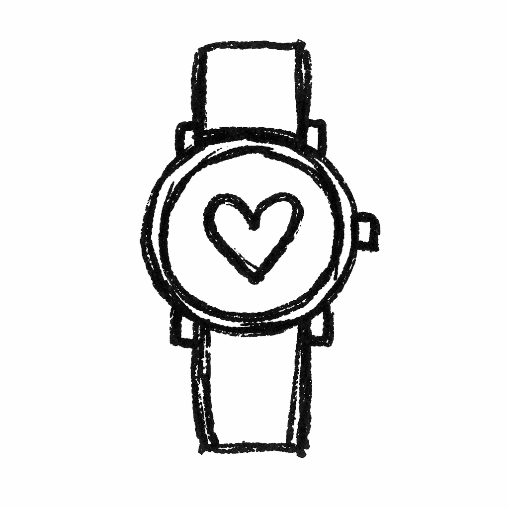 A doodle of a wristwatch with heart inside dial, father’s day doodle art templates printable