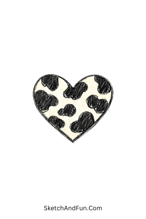 Cow print filled heart in cute western style, cute western doodles