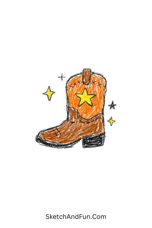 Small boot filled with tiny stars and stitching details, cowboy boot doodle