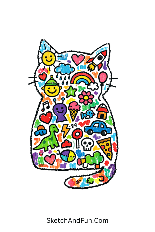 Doodle-filled silhouette using Posca pen sketch ideas for beginners filled pattern design