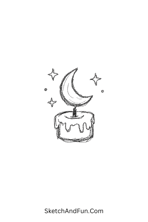 Candle flame shaped like crescent moon, simple doodles Pinterest aesthetic