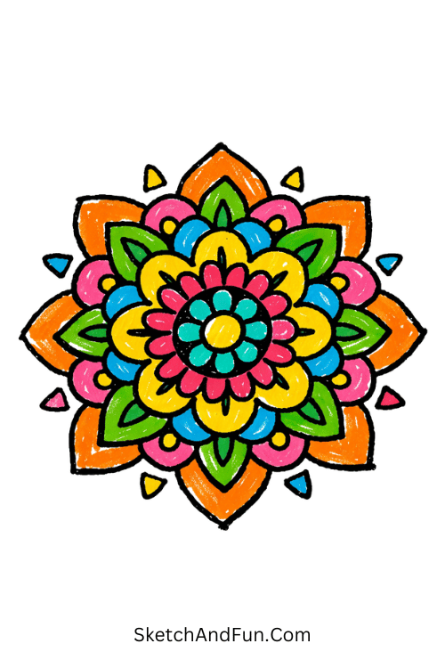 Floral mandala design created with Posca pen art tutorial step by step symmetrical patterns