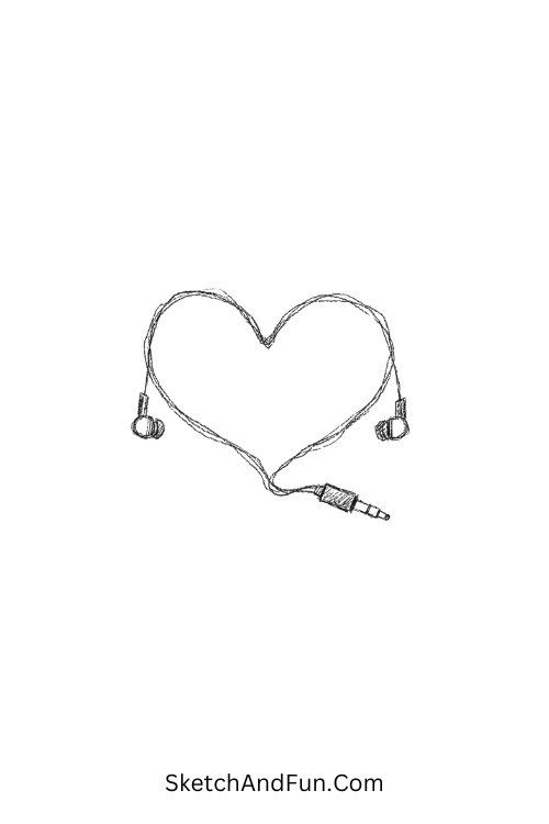 Earphone cable forming heart shape, trendy simple doodles aesthetic