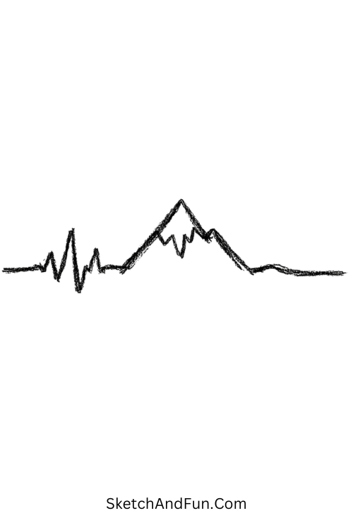 A doodle of a heartbeat line turning into a mountain peak, mountain drawing step by step
