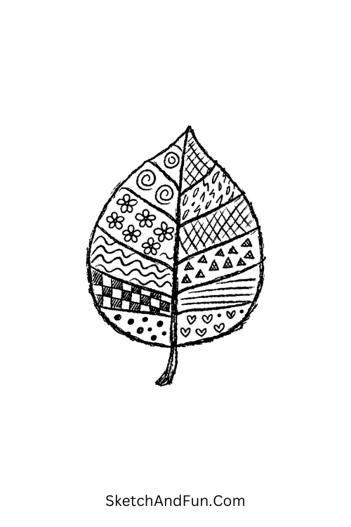 printable zen doodle patterns leaf with detailed vein line structure