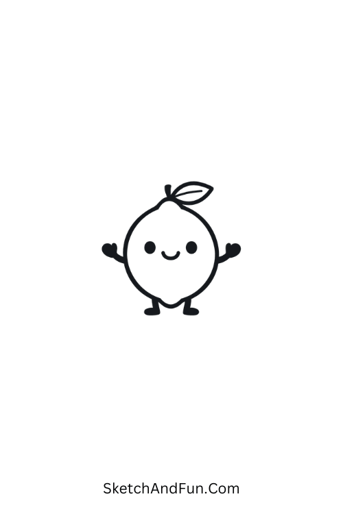 A drawing of a lemon with arms and smile, june doodle challenge ideas