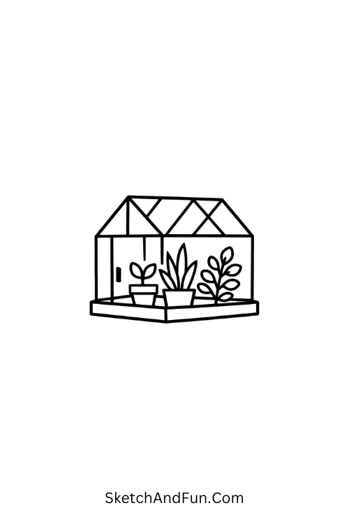 Tiny greenhouse with mini plants inside, garden drawing ideas