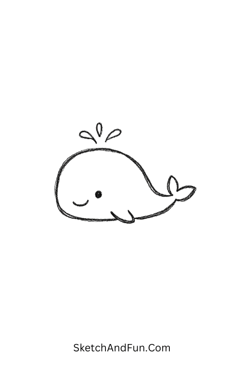 Minimal whale spraying small water splash in clean lines, Sea doodles easy
