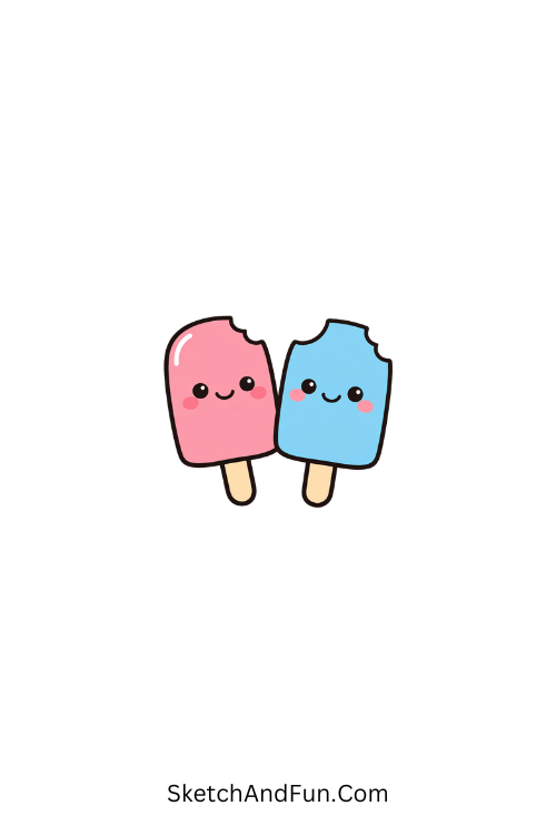 A drawing of two happy popsicles side by side, easy june doodles