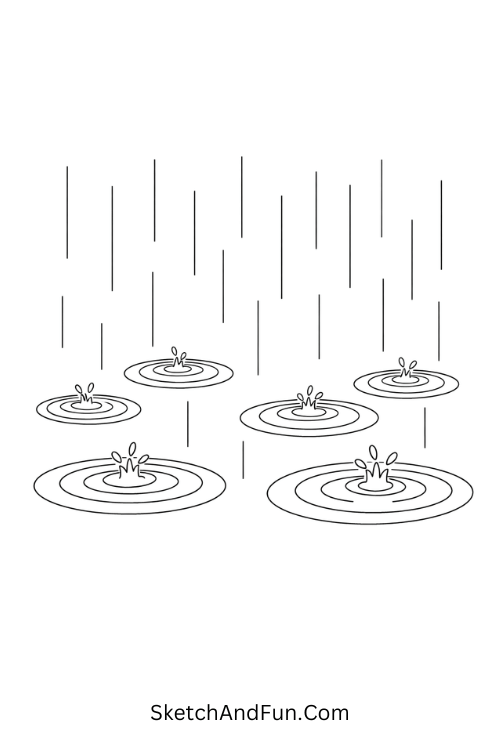Zen ink drawing ideas with rain lines and soft ripple effects