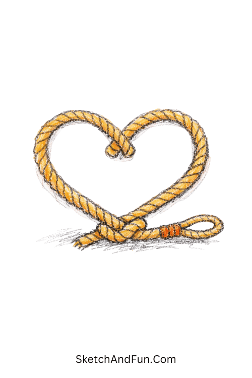 Heart-shaped lasso rope with clean western lines, western doodles for kids