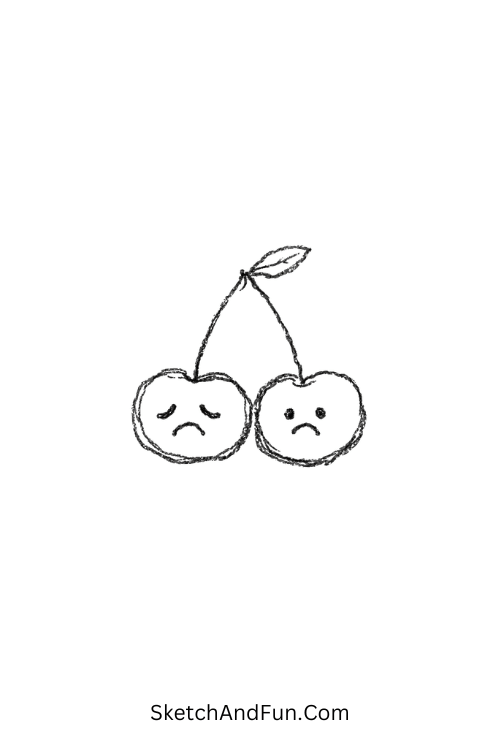 Two cherries with opposite expressions, cute aesthetic doodles easy