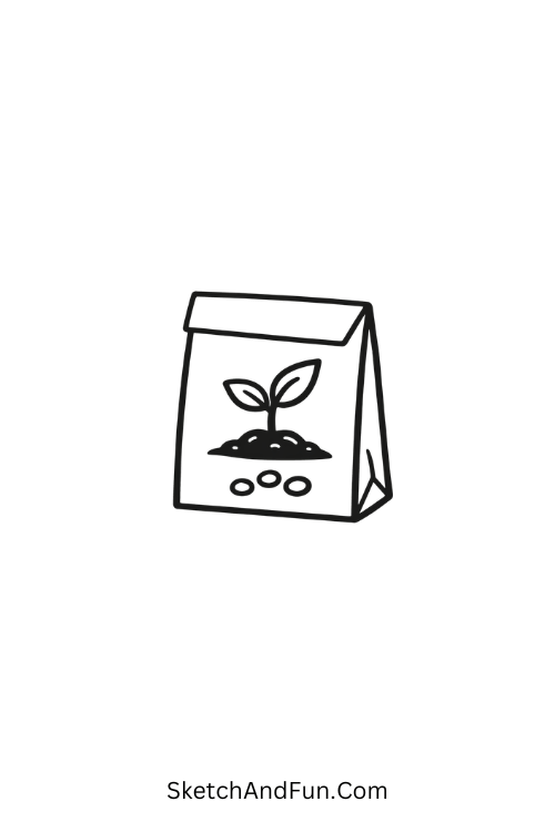 Seed packet with tiny sprouting leaf, easy botanical drawings