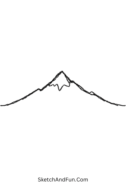 A doodle of a calm flowing single line forming a mountain peak, single line mountain drawing