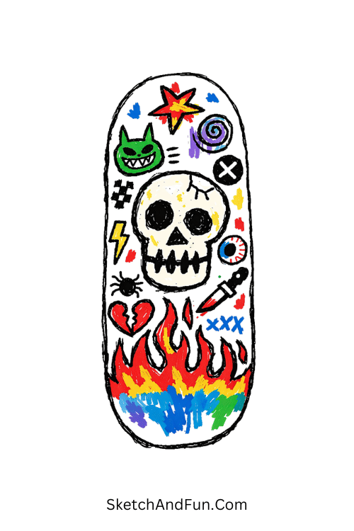 Skateboard deck style design with Posca pen art ideas Pinterest bold street graphic art
