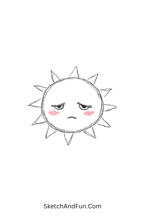 Sleepy sun face with blush and soft eyes, easy cute doodle sketches aesthetic