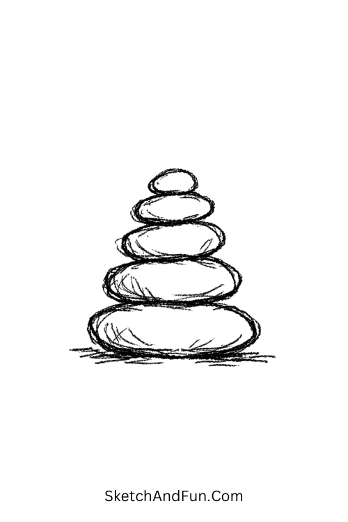 Simple zen drawings of stacked stones showing balance and patience