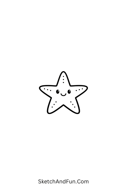 A drawing of a smiling starfish, june themed drawings