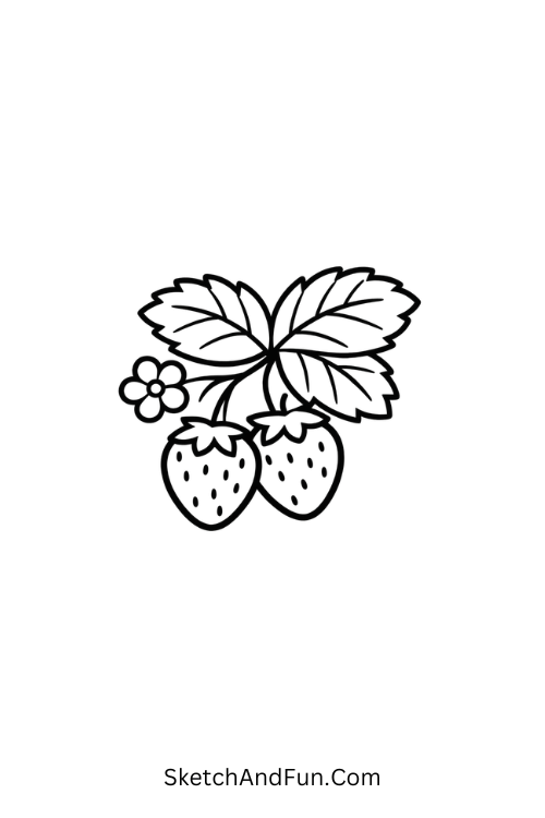 Strawberry plant with oversized leaves, plant doodles