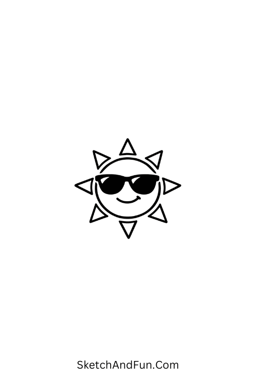 A drawing of a sun wearing sunglasses smiling, june creative drawing ideas