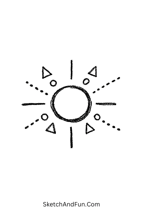 zen doodle art for kids sun design with simple rays and shapes