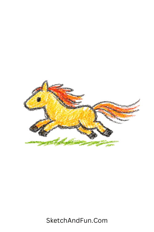 Minimal running horse with flowing tail motion, western drawing ideas