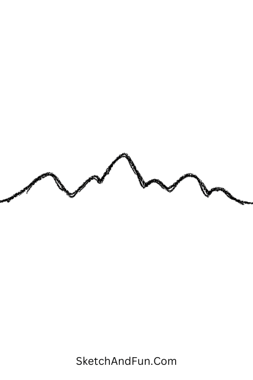 A doodle of a smooth wavy mountain line drawn in one stroke, mountain line art