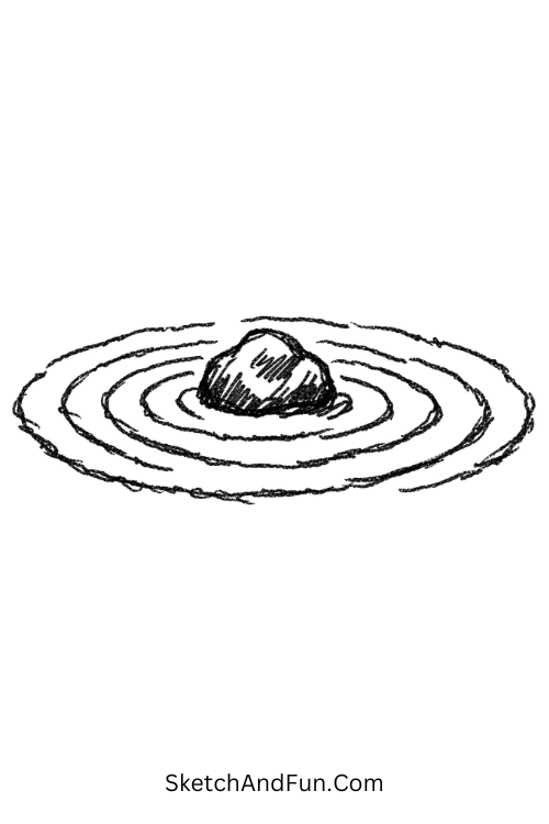Zen drawing patterns with raked sand and peaceful circular flow