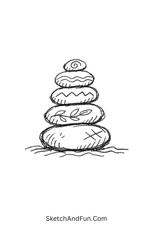 simple zen doodles balanced stone stack with soft textured details