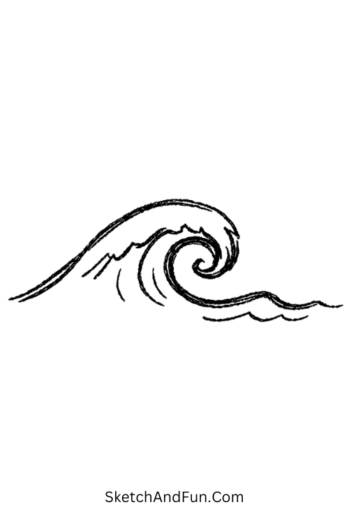 Minimal curling beach wave spiral, August doodle art