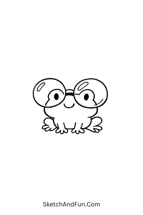 Frog with bubble sunglasses and bold cute outline, easy funky drawings for beginners