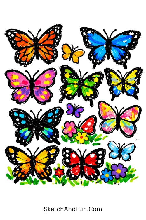 Butterfly collection with detailed wings and bold patterns, acrylic marker drawing tutorials