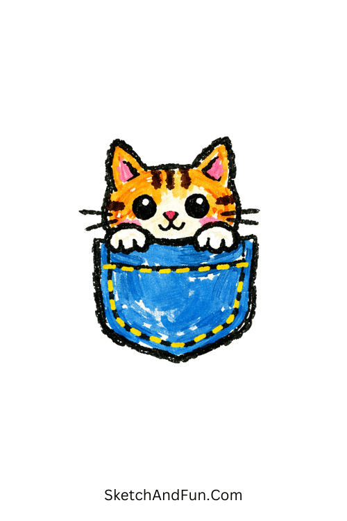 Cat Peeking From A Pocket Drawing