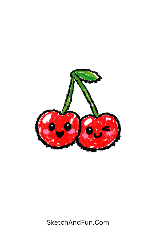 Cherry Duo With Faces Drawing