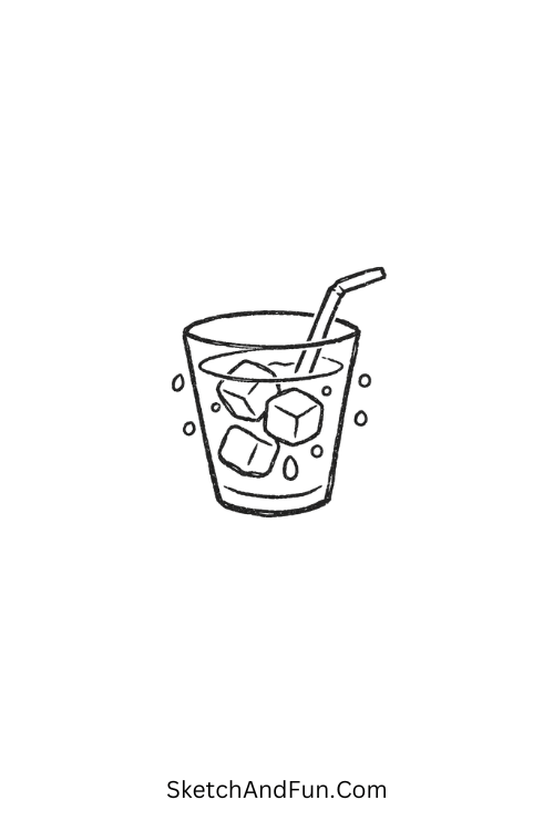 Chilled drink glass with ice cubes, August monthly doodles