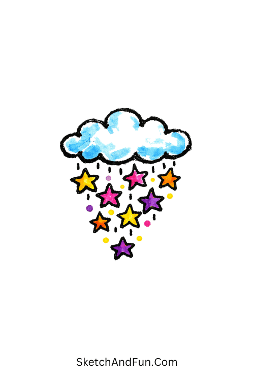 Cloud Pouring Stars Drawing