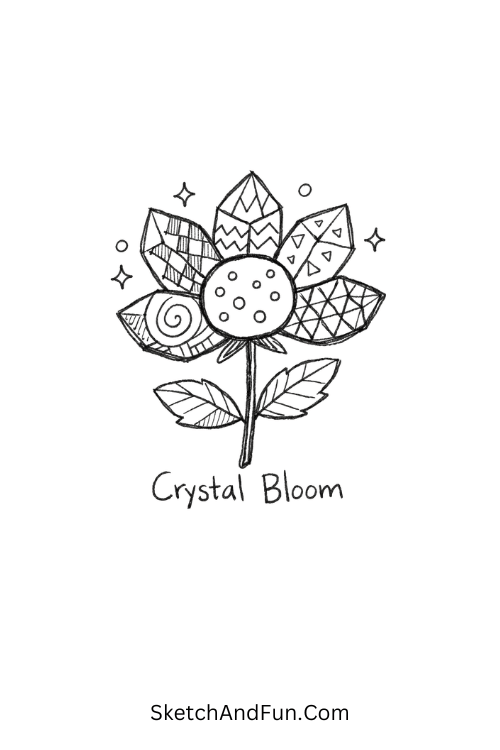 Gemstone-inspired sharp petal flower with angular lines, Easy zentangle flower patterns