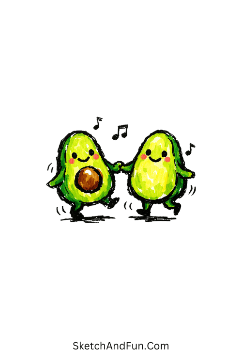 Dancing Avocado Friends Drawing