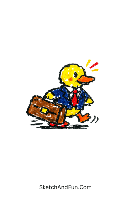 Duck in suit carrying briefcase walking, easy posca marker art ideas for kids
